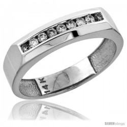 14k White Gold 9-Stone Men's Diamond Ring Band w/ 0.24 Carat Brilliant Cut Diamonds, 3/16 in. (5mm) wide