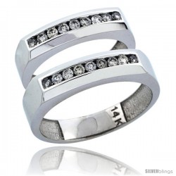 14k White Gold 2-Piece His (5mm) & Hers (5mm) Diamond Wedding Ring Band Set w/ 0.48 Carat Brilliant Cut Diamonds