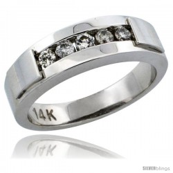 14k White Gold 5-Stone Ladies' Diamond Ring Band w/ 0.21 Carat Brilliant Cut Diamonds, 3/16 in. (5mm) wide