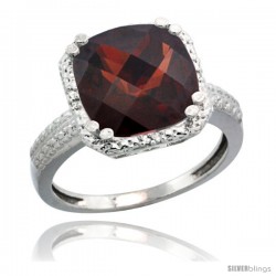 10k White Gold Diamond Garnet Ring 5.94 ct Checkerboard Cushion 11 mm Stone 1/2 in wide