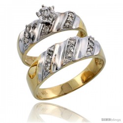 14k Gold 2-Piece Diamond Ring Set w/ Rhodium Accent ( Engagement Ring & Man's Wedding Band ), w/ 0.32 Carat -Style 14y116em