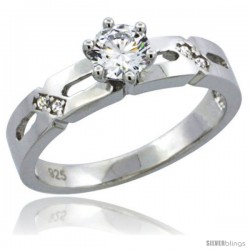 Sterling Silver Cubic Zirconia Solitaire Engagement Ring 1/2 ct size Brilliant cut, 5/32 in wide