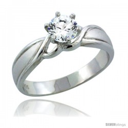 Sterling Silver Cubic Zirconia Solitaire Engagement Ring 3/4 ct size Brilliant cut, 3/16 in wide