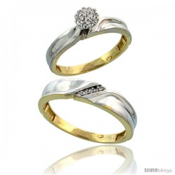 10k Yellow Gold Diamond Engagement Rings 2-Piece Set for Men and Women 0.09 cttw Brilliant Cut, 3.5mm & 5mm wide