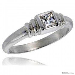 Sterling Silver .30 Carat Size Princess Cut Cubic Zirconia Solitaire Bridal Ring