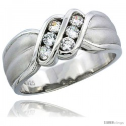 Sterling Silver Cubic Zirconia Mens Wedding Band Ring Channel Set, 5/16 in wide