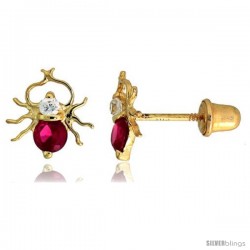 14k Yellow Gold 5/16" (8mm) tall Spider Stud Earrings, w/ Brilliant Cut Clear & Ruby-colored CZ Stones
