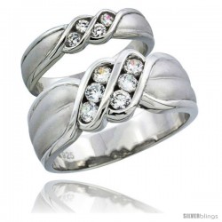 Sterling Silver Cubic Zirconia Wedding Band Ring 2-Piece Set 8 mm Him & Hers 4.5 mm Channel Set