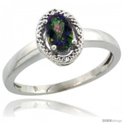 14k White Gold Diamond Halo Mystic Topaz Ring 0.75 Carat Oval Shape 6X4 mm, 3/8 in (9mm) wide