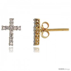 14k Gold Cross Stud Earrings, w/ 0.25 Carat Brilliant Cut Diamonds, 3/8" (10mm) tall
