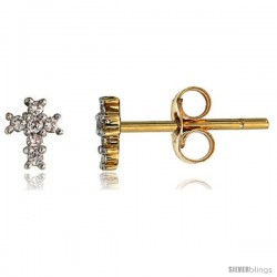 14k Gold Cross Stud Earrings, w/ 0.15 Carat Brilliant Cut Diamonds, 3/16" (5mm) tall
