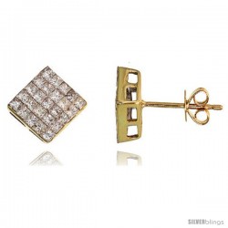 14k Gold Square Stud Diamond Earrings, w/ 1.10 Carats Invisible Set Diamonds, 5/16" (8mm)