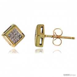 14k Gold Square Stud Diamond Earrings, w/ 0.25 Carat Invisible Set Diamonds, 1/4" (6mm)