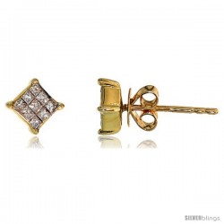 14k Gold Square Stud Diamond Earrings, w/ 0.25 Carat Invisible Set Diamonds, 3/16" (5mm)