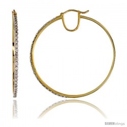 14k Gold Large Diamond Hoop Earrings, w/ 1.08 Carats Brilliant Cut Diamonds, 1 9/16" (39mm)