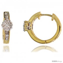 14k Gold Diamond Huggie Earrings, w/ 0.33 Carat Baguette & Brilliant Cut Diamonds, 1/2" (12mm)