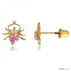 14k Yellow Gold 5/16" (8mm) tall Spider Stud Earrings, w/ Brilliant Cut Clear & Pink Tourmaline-colored CZ Stones