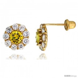 14k Yellow Gold 5/16" (8mm) tall Flower Stud Earrings, w/ Brilliant Cut Clear & Yellow Topaz-colored CZ Stones