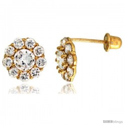 14k Yellow Gold 5/16" (8mm) tall Flower Stud Earrings, w/ Brilliant Cut CZ Stones