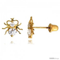 14k Yellow Gold 5/16" (8mm) tall Spider Stud Earrings, w/ Brilliant Cut CZ Stones