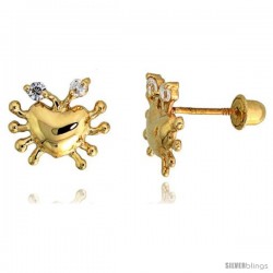 14k Yellow Gold 3/8" (9mm) tall Tiny Crab Stud Earrings, w/ Brilliant Cut CZ Stones