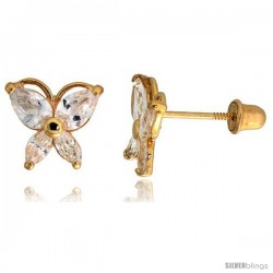 14k Yellow Gold 5/16" (8mm) tall Butterfly Stud Earrings, w/ Marquise & Pear Cut CZ Stones