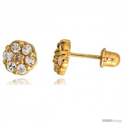 14k Yellow Gold 1/4" (6mm) tall Tiny Flower Stud Earrings, w/ Brilliant Cut CZ Stones