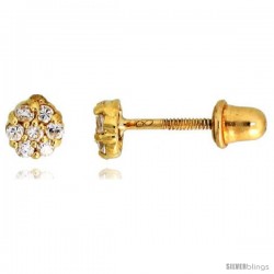 14k Yellow Gold 7/32" (4mm) tall Tiny Flower Stud Earrings, w/ Brilliant Cut Clear CZ Stones