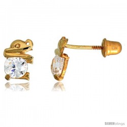 14k Yellow Gold 1/4" (7mm) tall Tiny Elephant Stud Earrings, w/ Brilliant Cut CZ Stone