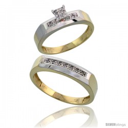 10k Yellow Gold Diamond Engagement Rings 2-Piece Set for Men and Women 0.11 cttw Brilliant Cut, 4.5mm & 5mm wide