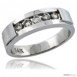 14k White Gold 5-Stone Men's Diamond Ring Band w/ 0.40 Carat Brilliant Cut Diamonds, 1/4 in. (6mm) wide