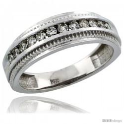 14k White Gold 12-Stone Milgrain Design Ladies' Diamond Ring Band w/ 0.31 Carat Brilliant Cut Diamonds, 1/4 in. (6mm) wide