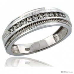 14k White Gold 12-Stone Milgrain Design Men's Diamond Ring Band w/ 0.31 Carat Brilliant Cut Diamonds, 1/4 in. (7mm) wide