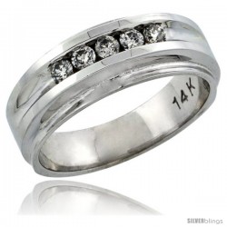 14k White Gold 5-Stone Ladies' Diamond Ring Band w/ 0.23 Carat Brilliant Cut Diamonds, 1/4 in. (7mm) wide