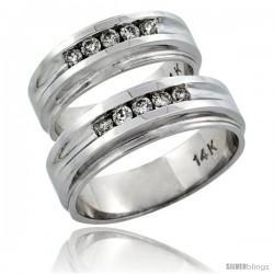 14k White Gold 2-Piece His (7mm) & Hers (7mm) Diamond Wedding Ring Band Set w/ 0.46 Carat Brilliant Cut Diamonds