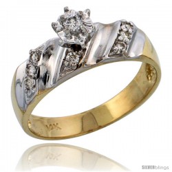 14k Gold Diamond Engagement Ring w/ Rhodium Accent, w/ 0.18 Carat Brilliant Cut Diamonds, 1/4 in. (6mm) wide