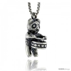 Sterling Silver Drum-playing Panda Bear Pendant, 5/8 in tall