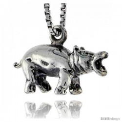 Sterling Silver Hippopotamus Pendant, 3/4 in wide