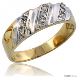 14k Gold Men's Diamond Band w/ Rhodium Accent, w/ 0.14 Carat Brilliant Cut Diamonds, 9/32 in. (7mm) wide