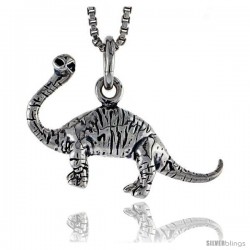 Sterling Silver Brontosaur Dinosaur Pendant, 5/8 in tall