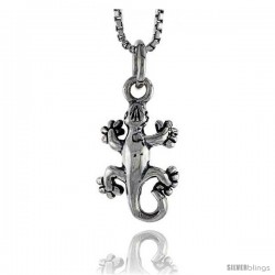 Sterling Silver Gecko Lizard Pendant, 5/8 in tall