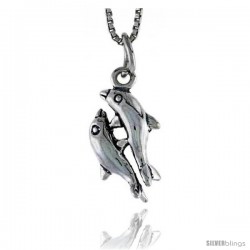 Sterling Silver Double Dolphin Pendant, 5/8 in tall