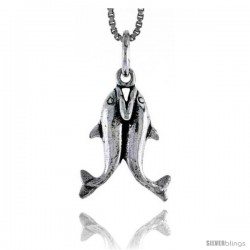 Sterling Silver Kissing Dolphin Pendant, 3/4 in tall