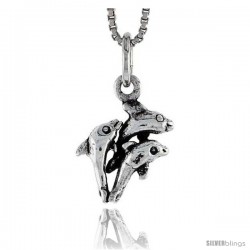 Sterling Silver Triple Dolphin Pendant, 5/8 in tall