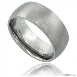 Surgical Steel Domed 8mm Wedding Band Thumb Ring Comfort-Fit Matte Finish