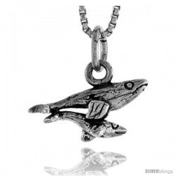 Sterling Silver Mother & Baby Whale Pendant, 1/4 in tall