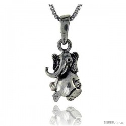 Sterling Silver Sitting Elephant Pendant, 1 in tall