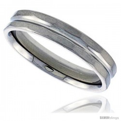 Surgical Steel Faceted 5mm Wedding Band Thumb Ring Beveled Edges Center Groove Matte Finish Comfort-Fit