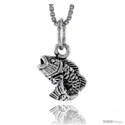 Sterling Silver Bass Fish Pendant, 3/8" tall