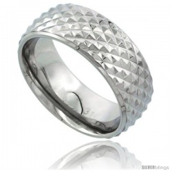 Surgical Steel Domed Wedding Band Ring Cross-Cut Teeth Pattern 8mm wide